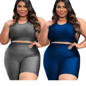 Kit 2 Conjunto Academia Plus Size Bermuda + Top-Roupa